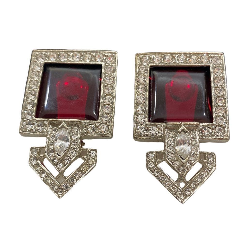 Vintage Rhinestone And Poured Glass Earrings
